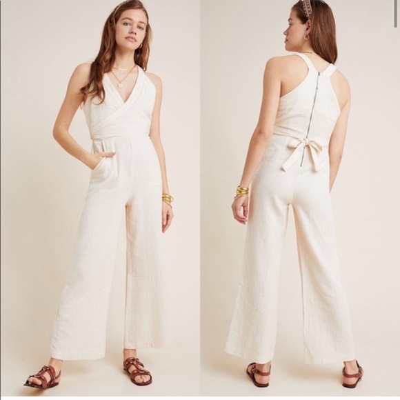 Anthropologie Pants - Anthropologie Aren Halterneck Cream Jumpsuit